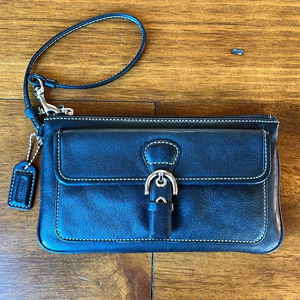 Coach Black Leather Wristlet - Picture 1 of 10